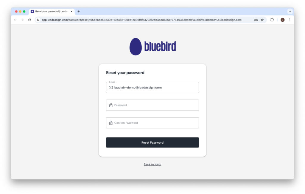 bluebird - reset your password